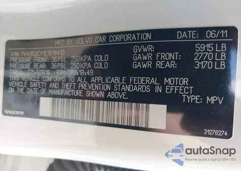 2012 Volvo Xc90 3.2 Platinum z USA, uszkodzony, nr VIN YV4952CY1C1614413